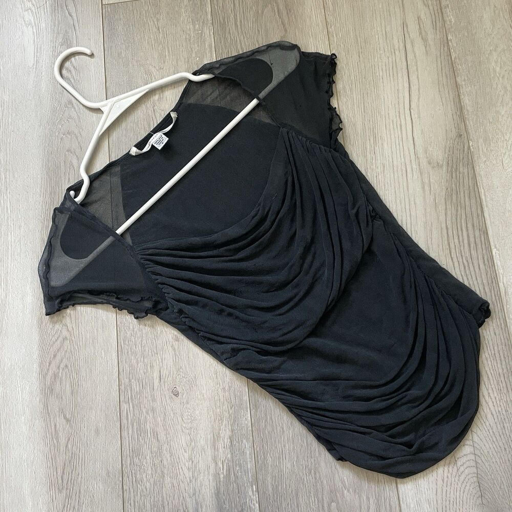 Diane Von Furstenburg Top silk ruched crop womens Black (small) feminine ballet